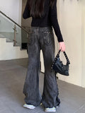 GETADME 2024 Hosen Y2K Fashion Rivet Patchwork Ripped Flare Jeans Pants For Women Designer Clothes Punk Goth Lady Trousers Ropa De Mujer
