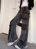 GETADME 2024 Hosen Y2K Fashion Rivet Patchwork Ripped Flare Jeans Pants For Women Designer Clothes Punk Goth Lady Trousers Ropa De Mujer