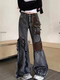 GETADME 2024 Hosen Y2K Fashion Rivet Patchwork Ripped Flare Jeans Pants For Women Designer Clothes Punk Goth Lady Trousers Ropa De Mujer