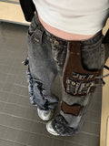 GETADME 2024 Hosen Y2K Fashion Rivet Patchwork Ripped Flare Jeans Pants For Women Designer Clothes Punk Goth Lady Trousers Ropa De Mujer