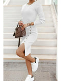 GETADME 2025 New Autumn Winter Knitted Dress Long-sleeved Round Neck Slit Button Dress Fashion Sexy Tight Temperament Knitted Dress
