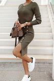 GETADME 2025 New Autumn Winter Knitted Dress Long-sleeved Round Neck Slit Button Dress Fashion Sexy Tight Temperament Knitted Dress