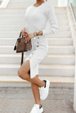 GETADME 2025 New Autumn Winter Knitted Dress Long-sleeved Round Neck Slit Button Dress Fashion Sexy Tight Temperament Knitted Dress