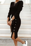 GETADME 2025 New Autumn Winter Knitted Dress Long-sleeved Round Neck Slit Button Dress Fashion Sexy Tight Temperament Knitted Dress