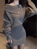 GETADME 2025 New Autumn/Winter Women's Knitted Dress Black Grey Mini Fashion Off Shoulder Bag Hip Sweater Dress A118