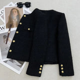 GETADME 2024 New Coat For Women High Quality Sense Round Neck Small Fragrance Short Tweed Exquisite Coat Spring Autumn Female French Top