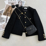 GETADME 2024 New Coat For Women High Quality Sense Round Neck Small Fragrance Short Tweed Exquisite Coat Spring Autumn Female French Top