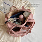 GETADME 2025 New Korean Bow Nylon Shoulder Bag Fashionable and Sweet Design Tote Bag Folded Large Capacity Commuter Women's Handbag