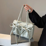 GETADME 2025 New Korean Bow Nylon Shoulder Bag Fashionable and Sweet Design Tote Bag Folded Large Capacity Commuter Women's Handbag