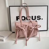 GETADME 2025 New Korean Bow Nylon Shoulder Bag Fashionable and Sweet Design Tote Bag Folded Large Capacity Commuter Women's Handbag