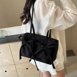 GETADME 2025 New Korean Bow Nylon Shoulder Bag Fashionable and Sweet Design Tote Bag Folded Large Capacity Commuter Women's Handbag