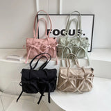 GETADME 2025 New Korean Bow Nylon Shoulder Bag Fashionable and Sweet Design Tote Bag Folded Large Capacity Commuter Women's Handbag