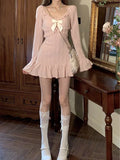 GETADME 2025 New Pink Sweet Slim Y2k Mini Dress Woman French Elegant Flare Sleeve Dress Party Casual One Piece Dress Korean Fashion