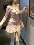 GETADME 2025 New Pink Sweet Slim Y2k Mini Dress Woman French Elegant Flare Sleeve Dress Party Casual One Piece Dress Korean Fashion