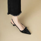 GETADME 2024 New Summer French Wine Red Pointed Patent Leather Mid-heel Overhead Sandals for Women Retro Skinny Heel Back Empty Shoes