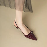 GETADME 2024 New Summer French Wine Red Pointed Patent Leather Mid-heel Overhead Sandals for Women Retro Skinny Heel Back Empty Shoes