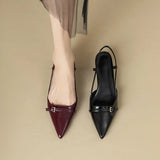 GETADME 2024 New Summer French Wine Red Pointed Patent Leather Mid-heel Overhead Sandals for Women Retro Skinny Heel Back Empty Shoes