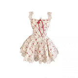 GETADME 2025 New Sweet Floral Dress Set Woman Casual Red Short Cardigan Elegant Lace Y2k Mini Dress Beach Korean Fashion Clothing Suit