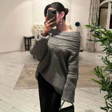 GETADME 2024 New Winter Elegant Thick Irregular Loose Women Sweater Casual Knit Long Sleeve Sweater Chic Gray Oversize Female Pullovers