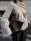 GETADME 2024 New Winter Elegant Thick Irregular Loose Women Sweater Casual Knit Long Sleeve Sweater Chic Gray Oversize Female Pullovers