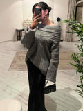 GETADME 2024 New Winter Elegant Thick Irregular Loose Women Sweater Casual Knit Long Sleeve Sweater Chic Gray Oversize Female Pullovers