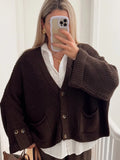 GETADME 2024 New Women's Fashion Single Breasted Knitted Cardigan Casual Loose V-neck Long Sleeved Short Sweater Fall Lady Chic Knitwear