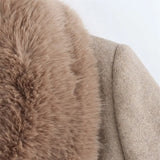 GETADME 2025 RARF Women's Belt Warm Fur Collar Coat Flip Collar Pocket Button Decoration Autumn/Winter New Women's Wear