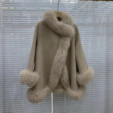 GETADME 2025 Real Fur Coat Winter Jacket Women Natural Fox Fur Collar Warm Cashmere Wool Woolen Ladies Outerwear Streetwear Fashion