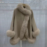 GETADME 2025 Real Fur Coat Winter Jacket Women Natural Fox Fur Collar Warm Cashmere Wool Woolen Ladies Outerwear Streetwear Fashion