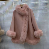 GETADME 2025 Real Fur Coat Winter Jacket Women Natural Fox Fur Collar Warm Cashmere Wool Woolen Ladies Outerwear Streetwear Fashion