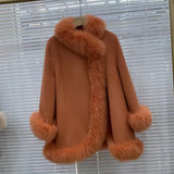GETADME 2025 Real Fur Coat Winter Jacket Women Natural Fox Fur Collar Warm Cashmere Wool Woolen Ladies Outerwear Streetwear Fashion