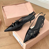 GETADME 2024 Summer New High Heels, Women's Sexy Hollow Black Silk Pointed One-line Buckle Skinny Heel Sandals, Women's Shoes