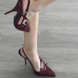 GETADME 2024 Summer New High Heels, Women's Sexy Hollow Black Silk Pointed One-line Buckle Skinny Heel Sandals, Women's Shoes