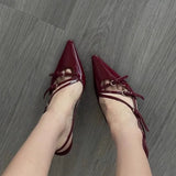 GETADME 2024 Summer New High Heels, Women's Sexy Hollow Black Silk Pointed One-line Buckle Skinny Heel Sandals, Women's Shoes