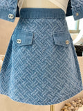 GETADME 2025 Summer New Street Fashion Women's Suit With Skirt Denim Short Sleeve Top Sweet Girl Female Blue Plaid Skirt 2 Piece Set