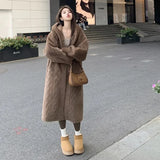GETADME ﻿ 2025 Winter New Thick Women's Long Imitation Mink Plush Cardigan With Integrated Fur Eco-Friendly Hooded Fur Coat Solid Color