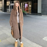 GETADME ﻿ 2025 Winter New Thick Women's Long Imitation Mink Plush Cardigan With Integrated Fur Eco-Friendly Hooded Fur Coat Solid Color