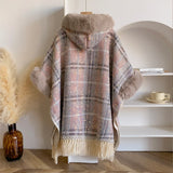 GETADME 2025 Winter Thicken Fleece Collar Cape Coat With Hat Elegant Beautiful Faux Fur Long Tassels Women Party Dress Cloak Warm Wraps