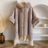 GETADME 2025 Winter Thicken Fleece Collar Cape Coat With Hat Elegant Beautiful Faux Fur Long Tassels Women Party Dress Cloak Warm Wraps