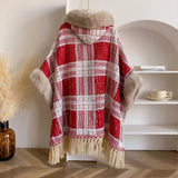 GETADME 2025 Winter Thicken Fleece Collar Cape Coat With Hat Elegant Beautiful Faux Fur Long Tassels Women Party Dress Cloak Warm Wraps