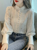 GETADME 2025 Women's Lace Shirts Blouses Y2k Vintage Aesthetic Harajuku 2000s Elegant Fashion Solid Color Long Sleeve Shirt Top Clothes