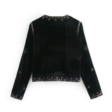 GETADME 2024 Zarb Spring/Summer New Women's Fashion and Versatile Slim Fit Trendy Palace Embroidered Velvet Coat