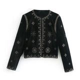 GETADME 2024 Zarb Spring/Summer New Women's Fashion and Versatile Slim Fit Trendy Palace Embroidered Velvet Coat