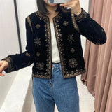 GETADME 2024 Zarb Spring/Summer New Women's Fashion and Versatile Slim Fit Trendy Palace Embroidered Velvet Coat
