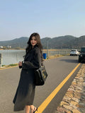 GETADME 2025 new Women Wool Blend Coat Solid Mid Long Woolen Blazer Thick Warm Blouse Women's Overcoat Office Lady Tops Autumn Winter