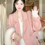 GETADME 2025 new Women Wool Blend Coat Solid Mid Long Woolen Blazer Thick Warm Blouse Women's Overcoat Office Lady Tops Autumn Winter
