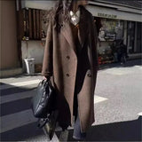 GETADME 2025 new Women Wool Blend Coat Solid Mid Long Woolen Blazer Thick Warm Blouse Women's Overcoat Office Lady Tops Autumn Winter