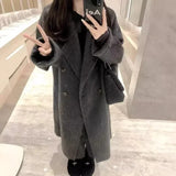 GETADME 2025 new Women Wool Blend Coat Solid Mid Long Woolen Blazer Thick Warm Blouse Women's Overcoat Office Lady Tops Autumn Winter