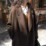 GETADME 2025 new Women Wool Blend Coat Solid Mid Long Woolen Blazer Thick Warm Blouse Women's Overcoat Office Lady Tops Autumn Winter