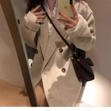 GETADME 2025 new Women Wool Blend Coat Solid Mid Long Woolen Blazer Thick Warm Blouse Women's Overcoat Office Lady Tops Autumn Winter